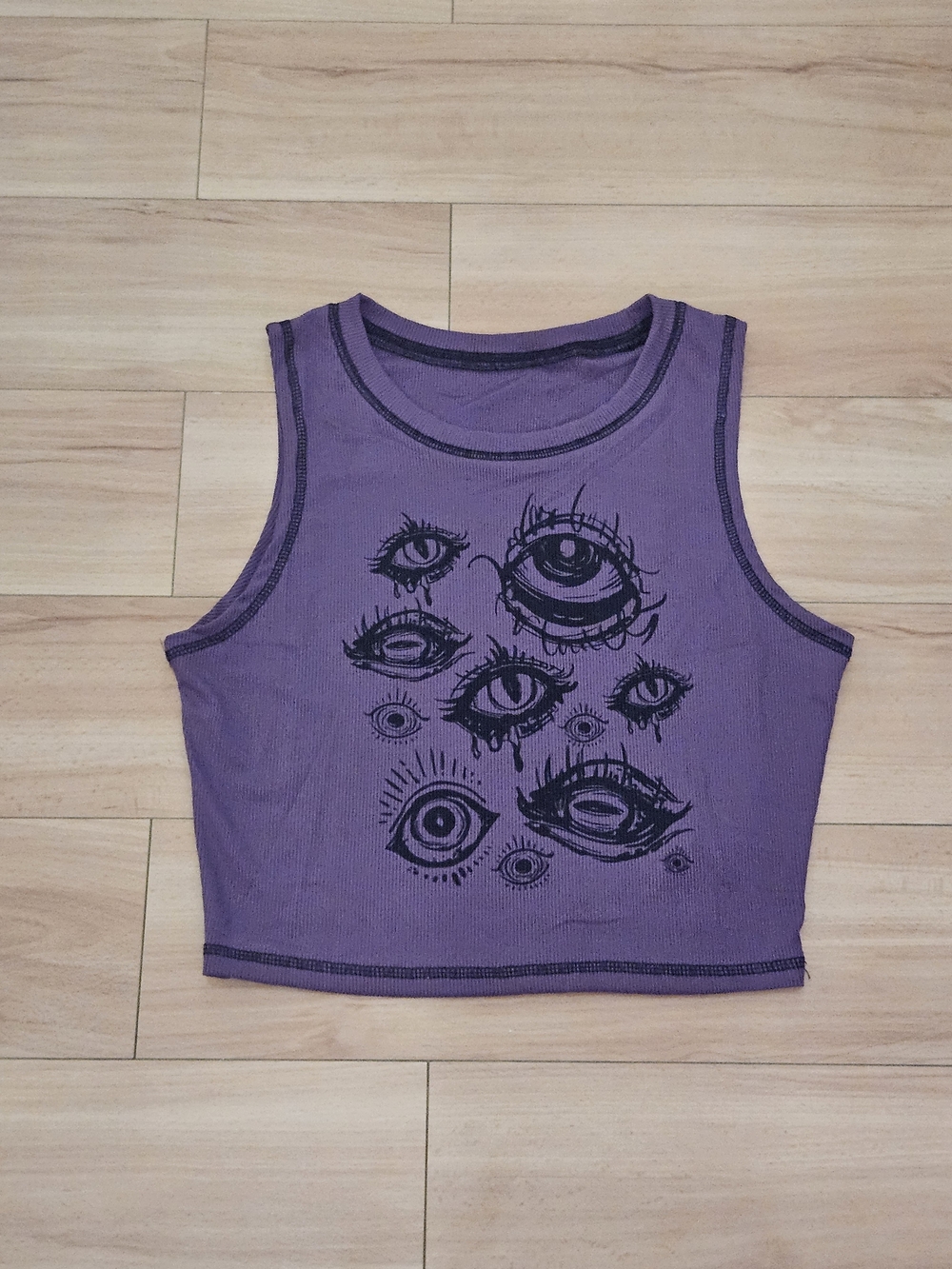 Cropped Purple Tank Top with Black Eye Graphic - Women